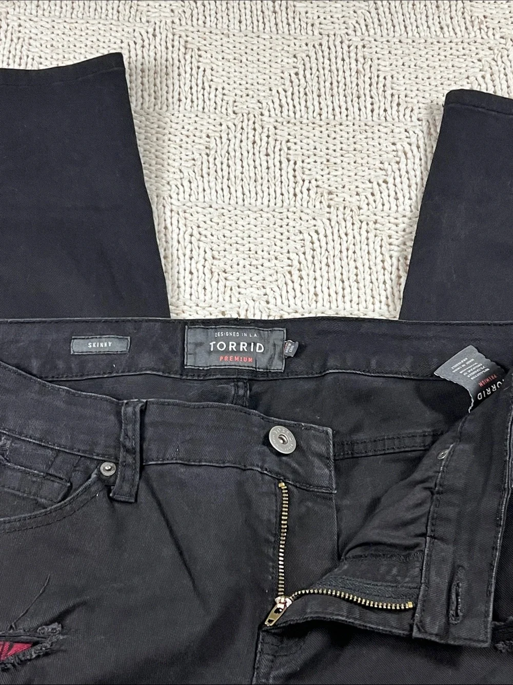 torrid Black Skinny Jeans with Red Underlay
